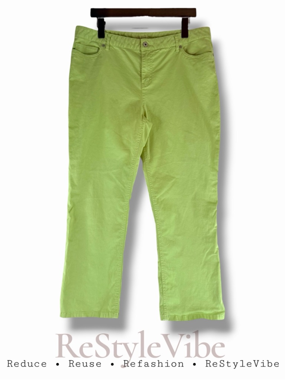 J JILL Women’s Size 14 Pants Khakis Authentic Fit Crop LIME GREEN Stretch Cotton